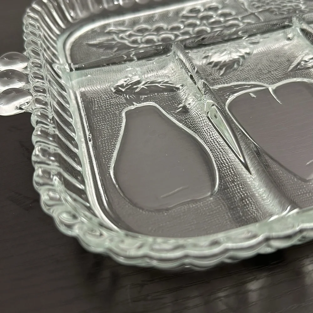 1960 Indiana Glass Co. Imperial Glass Fruit Embossed Divided Serving Tray Dish
